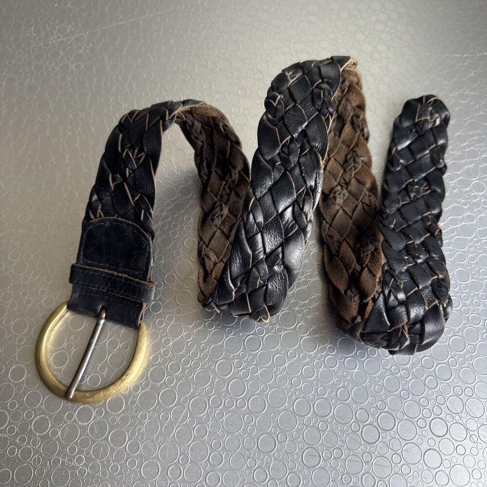 Vtg Faded Glory Braided Woven Leather Belt Espresso Black Brown Y2K - Size S M